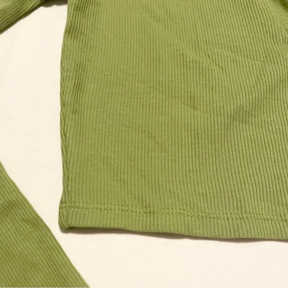 Zara Green Long Sleeve Crop Top Collard Shirt Size Medium - Picture 6 of 15